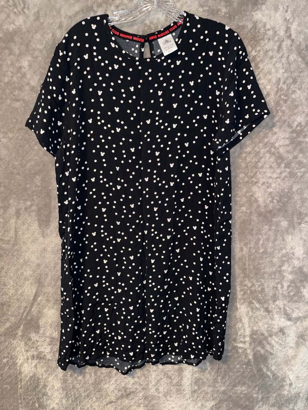 DISNEY Minnie Mouse Club Black White Polka Dot Minnie Face Print Dress L